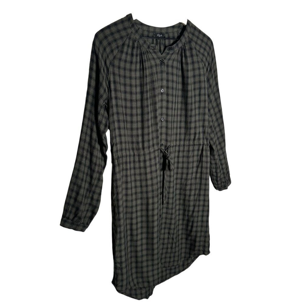 Rails Womens Small Bella Tie Waist Dress Olive Iron Check Button Up Long Sleeve - Picture 4 of 14